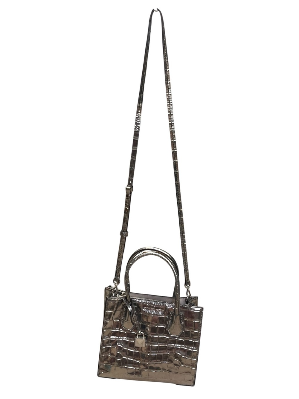 Michael Kors Mercer Gunmetal Metallic Croc Embossed Leather Crossbody Bag NWOT - Picture 3 of 14